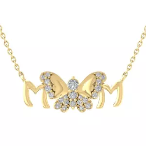 10K Yellow Gold 0.2Ct Diamond Butterfly Pendant Necklace w/ 18" Silver Chain - Picture 1 of 5