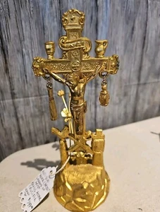 1920s Arma Christi Crucifix Statue Weapons Of Christ Ormolu Gold Over Brass Rare - Picture 1 of 8
