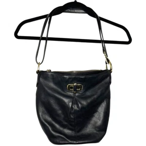 B. Makowsky borsa a secchio in pelle nera convertibile cerniera oro clip borsa a scatto - Foto 1 di 20