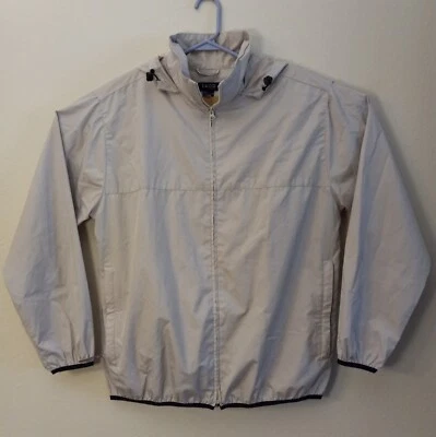 Jaqueta masculina tamanho M Izod XFG corta-vento bronzeada com capuz, bolsos vintage leve - Imagem 1 de 4