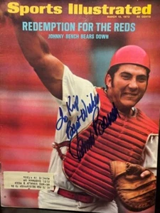 JOHNNY BENCH Sports Illistrated Reds handsigniert signed 8 1/2 x11 Foto Reprint - Bild 1 von 2