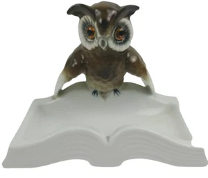 Vintage Owl on Book Jewelry Tray Figurine Bavaria West Germany Porcelain - Picture 1 of 10
