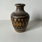 VEB Haldensleben East German Ceramic Vase Pot 3069 Fat Lava Brown Zig Zag Retro