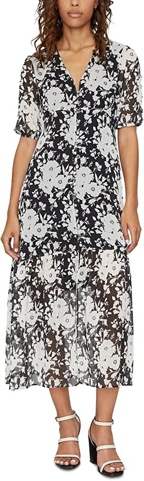 Sanctuary Womens Size 8 Florence V Neck Maxi Dress Black & White Floral