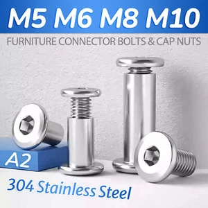 FURNITURE CONNECTOR BOLTS & CAP NUTS, FLAT HEAD ALLEN KEY SCREWS STAINLESS STEEL - Picture 1 of 93