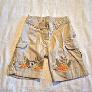 Gymboree girls size 4 cuff shorts with tiger & flower embroidery safari pockets - Picture 1 of 5