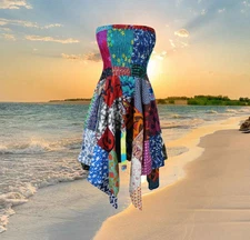 Women’s Summer Patchwork Dress, Hippie One of a Kind Dress cotton Boho S/M
