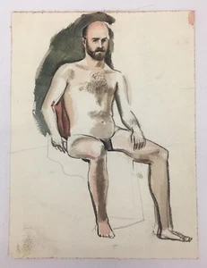 Original 9” x 12” Figur Studie Aquarell von 1950’s Illustrator Rudolph Schwartz - Bild 1 von 8
