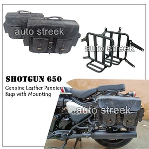 For Royal Enfield Shotgun 650 Black Leather Saddle Pannier Bags with Mounting - Picture 1 of 12