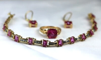 Ross Simons Ruby Bracelet, Ring, Earrings Set  25.3g - Image 1 of 4