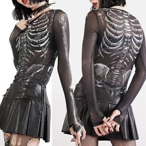 Sexy Suéter para mujer con estampado de esqueleto estampado elegante look callejero camiseta - Imagen 1 de 24