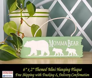 Mama Bär mit Jungen Motiv handbemalt 6" x 2" hängende Plakette Schild - Bild 1 von 4