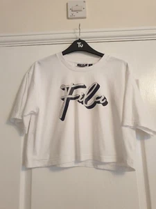 Womens White Fila Crop T Shirt-ladies Size M - Picture 1 of 4