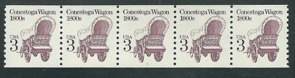 Scott #2252...3 Cent...Conestoga Wagon...3 Pl # Strips of 5...Dull Gum - Image 1 of 1
