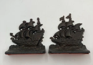 Set of Two Vintage Cast Iron Book Ends Door Stops Ship Constitution Nautical - Picture 1 of 9