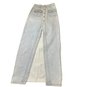 Rehab Light Blue Denim Jean Maxi Skirt Button Front High Slit 100% Cotton Small - Picture 1 of 5