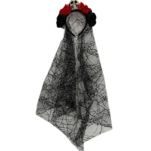 Black Skull Veil Hair Band Halloween Rose Flower Headband Costume Cosplay Props - Picture 1 of 2