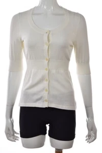 Theory Holli Shock Womens Sweater Size M Ivory Solid Cardigan Short Sleeve Top - Picture 1 of 5