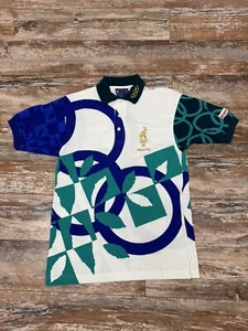 Atlanta 1996 Olympics Polo Shirt Size Small Hanes All Over Print Vintage - Picture 1 of 8