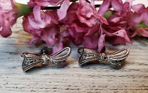 Vintage Art Deco Danecraft Sterlingsilber Markasiten Schleifenform Schraubverschluss Ohrringe - Bild 1 von 10