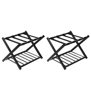 Set of 2 Folding Metal Luggage Rack Suitcase Shoe Holder Hotel Guestroom w/Shelf - Picture 1 of 12