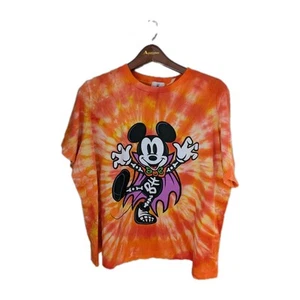 DISNEY Halloween 2024 Mickey Mouse Skeleton Orange Tie Dye Women's T-Shirt 1X - Picture 1 of 3