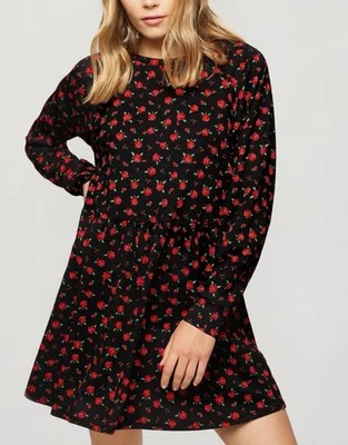 Miss Selfridge Dress Womens Sz Black Rose Floral Smock Waist Oversized  NWT - Image 1 of 4