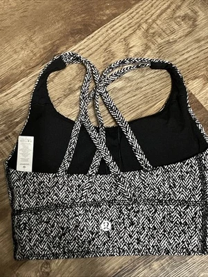 Lululemon Energy Bra Long Line Women’s Size 2 Black White Active Removable Cups - Image 1 of 4
