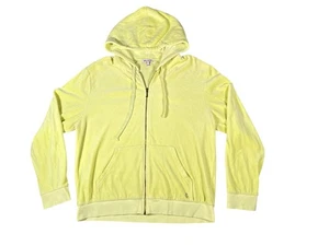 Juicy Couture Hoodie Womens XL Neon Yellow Full Zip Velour Y2K Long Sleeve Sweat - Picture 1 of 8