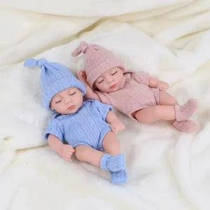Mini Vinyl Preemie Reborn Doll SOFT 20cm 8 Inch Micro Girl Doll Pink Closed Eyes - Picture 1 of 8