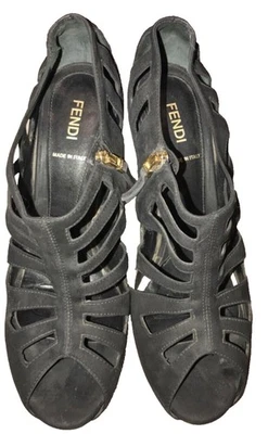 FENDI Black Suede Strappy Peep Toe Ankle Zipped Boots Size 38 - Image 1 of 4