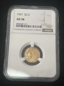 SASA 1927 INDIAN HEAD $2.5 QUARTER EAGLE GOLD NGC AU 58 - Picture 1 of 5