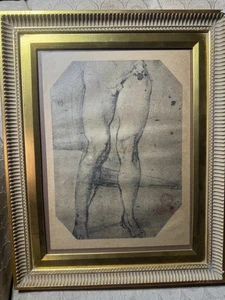 Stampa Leonardo Da Vinci "Gambe di nudo maschile" - 4 quattro sigilli/timbri - incorniciata - Foto 1 di 18
