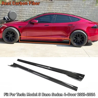 Alerón labial de extensión de faldón lateral de fibra de carbono real para Tesla Model S sedán 2021+ Foto 1 de 4