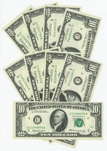 FR #2018C $10 1969 (9) Federal Reserve Notes Philadelphia UNC DC-6204 - Picture 1 of 3