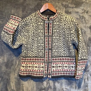 SKYR 100% LANA con FORI maglione cardigan donna piccolo bianco nero rosso nordico - Foto 1 di 15