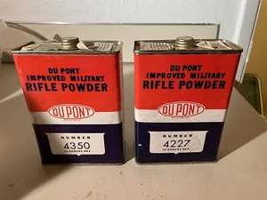 Vintage DUPONT 16 Ounce Tin Improved Military Rifle Powder - 2 EMPTY Cans - Picture 1 of 6