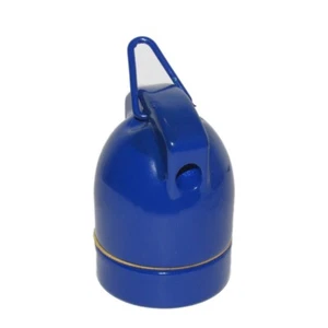 E27 Ceramic Glazed Porcelain Lamp Holder Blue Ø45mm H 70mm with Hook and Hole - Picture 1 of 1