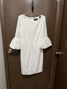 Women’s Size 10 Laundry by Shelli Segal White Knee Length Sleeved Dress - Picture 1 of 3