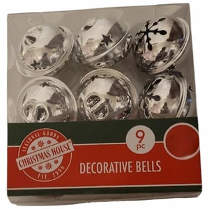 Grandi Campane Jingle 1,5" Grandi Giganti Argento Ornamenti 9 Stella Artigianale Natale - Foto 1 di 6