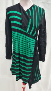 Gitane On Style Sz S Women's Green & Black Stripe Knit Cardigan - Picture 1 of 9