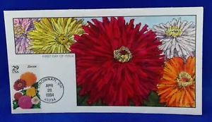 Scott 2830 FDC Zinnia Garden Flowers Series Collins Hand Painted Cachet - Picture 1 of 2