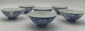 Antique Blue & White Japanese Signed Rice Bowl Lot Of 6. Mixed Patterns. - Picture 1 of 6
