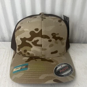 Flexfit 6511 Trucker Mesh Baseball Cap Hat Curved Visor Brown Camo NEW - Picture 1 of 5