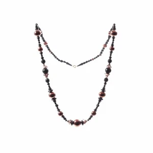 Collana vintage ceca bronzo nero argento lucentezza fiore perle vetro - Foto 1 di 4