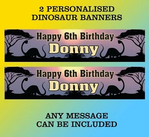 2 dinosaur birthday banners personalised party decoration poster children kids 2 - Picture 1 of 1