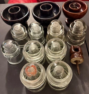 Vintage Glas & Keramik Telefonmast Isolatoren (Menge 13) - Bild 1 von 12