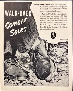 Zapatos Walk-Over Mudhounds 1943 suelas de combate Brockton MA anuncio impreso vintage - Imagen 1 de 6