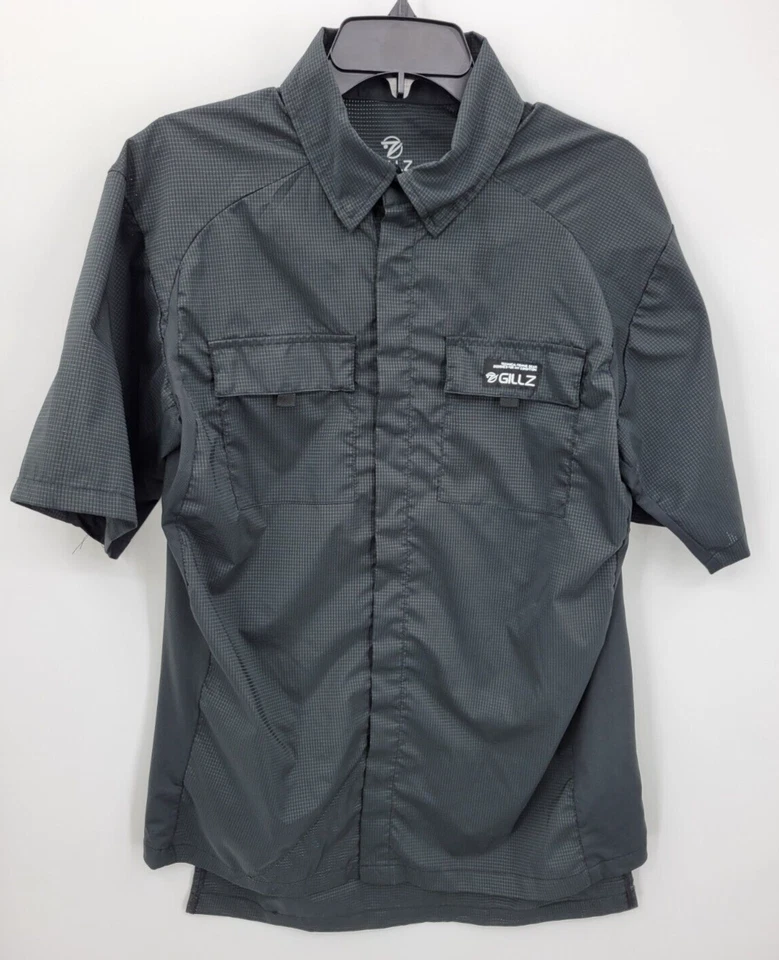 Gillz 衬衫男式中号黑色短袖纽扣口袋户外钓鱼 — 第 1/4 张图片