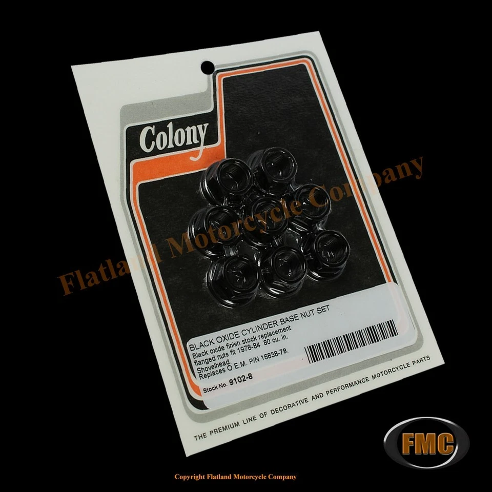 Colony 9102-8, Cylinder Base Nut Set, 1978-1984--80" Shovelhead, Black Oxide Foto 1 de 1